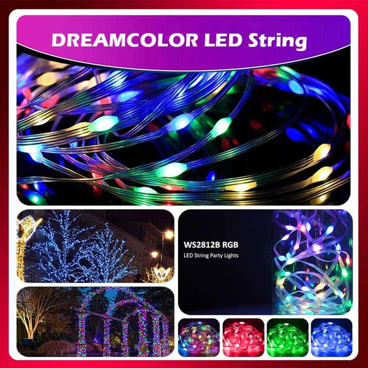 Christmas Tree Lights Outdoor Indoor, 100LED 10M WS2812B RGBIC Lights, String Lights IP65 Waterproof Bluetooth Fairy LED String