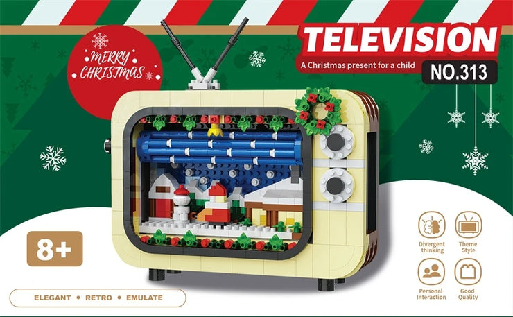 Christmas Retro Tv Building Blocks Assembly Building Blocks Xmas Gift Mini Bricks Diy Assembly Educational Toys Plastic Model