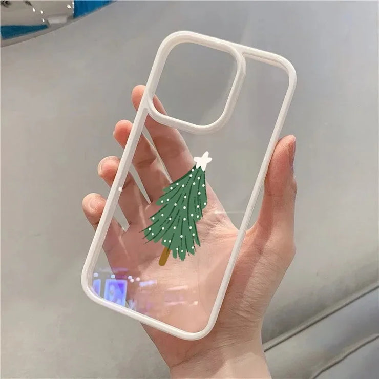 Christmas Tree Pattern Clear Phone Case for iPhone 12 11 13 14 15 16 Pro Max X XR XS 7 8 16 Plus SE 2020 2022 Shockproof Cover