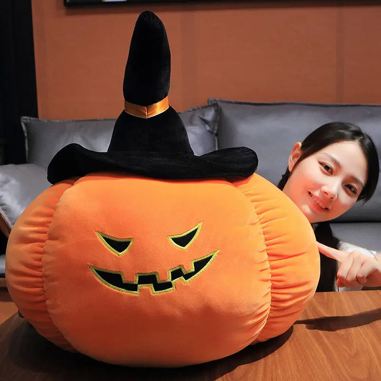 2025 Happy Halloween Party Wearing Hat Pumpkin Demon Doll Stuffed Soft Halloween Plush Toy PP Cotton Funny Pumpkin Throw Pillow