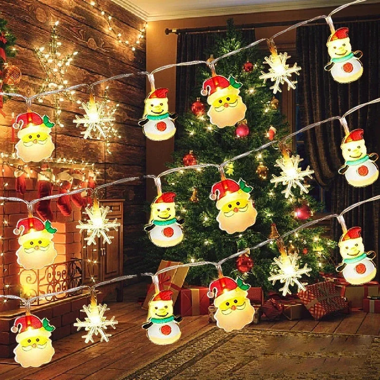 Christmas Lights String Santa Claus Snowman Battery-operated Garland LED Christmas Decorative Light Party New Year&