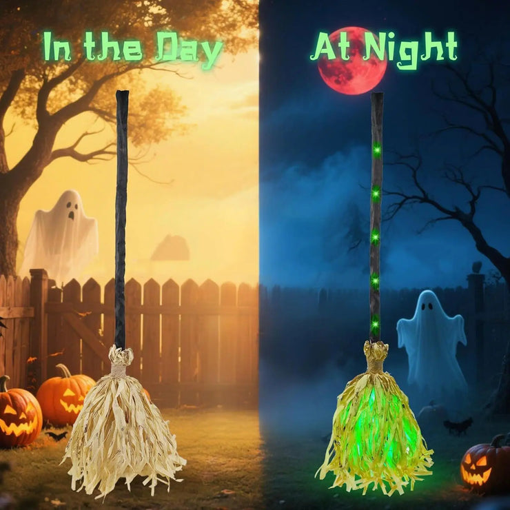 2025 LED Halloween Witch Broom With Sound Spooky Lighted Moving Broom Halloween Dancing Witch Broom For Door Porch House