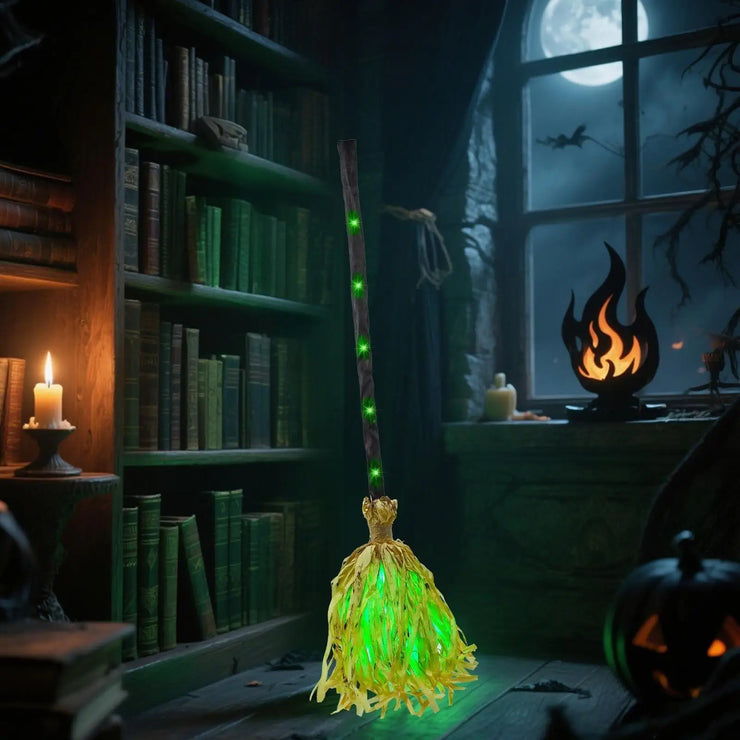 2025 LED Halloween Witch Broom With Sound Spooky Lighted Moving Broom Halloween Dancing Witch Broom For Door Porch House