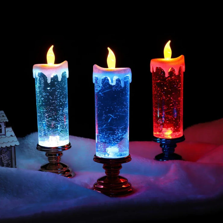 Christmas LED Candle Light Decorative Craft Night Lights Swirling Glitter Colorful Fantasy Crystal Night Lights Xmas Party Home