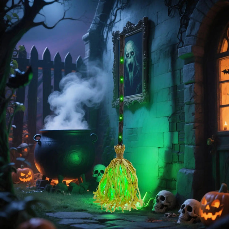 2025 LED Halloween Witch Broom With Sound Spooky Lighted Moving Broom Halloween Dancing Witch Broom For Door Porch House