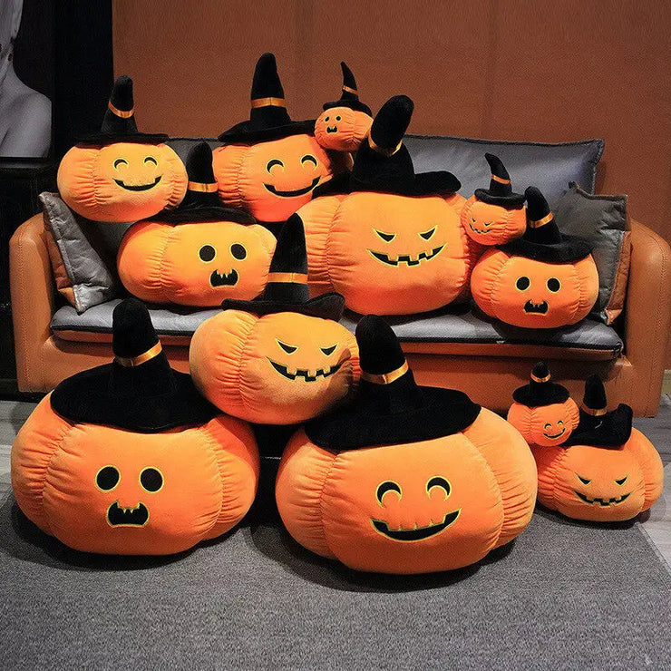 2025 Happy Halloween Party Wearing Hat Pumpkin Demon Doll Stuffed Soft Halloween Plush Toy PP Cotton Funny Pumpkin Throw Pillow