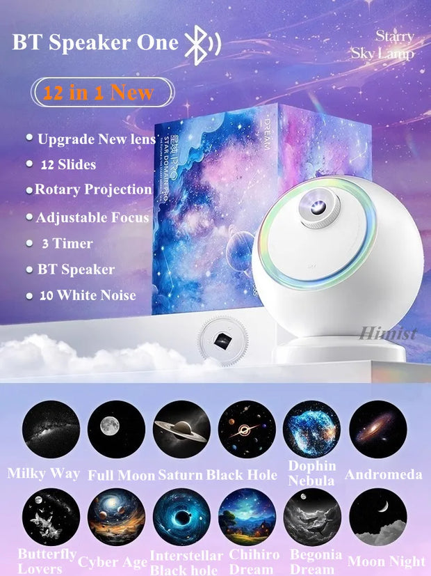 2025 Dynamic Meteor 12 in 1 Ultra Clear Galaxy Projector Lamp Rotary Planetarium Projector Light with Music Player for Kids Gift