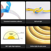 CR2025 Powered COB LED Light Strip 5V 8mm PCB Flexible Tape Ribbon Night Lamp TV Backlights Warm/White/Red/Green/Pink/Ice Blue