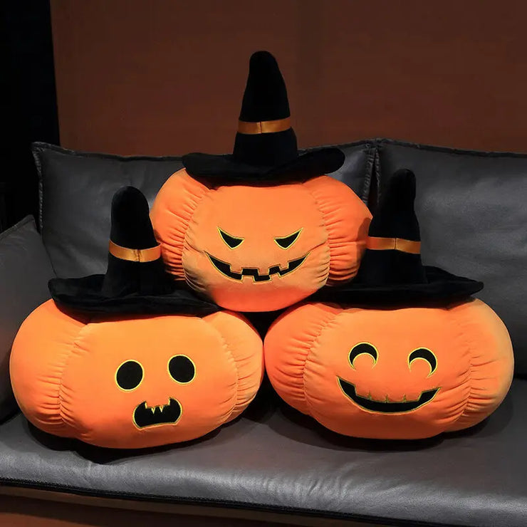 2025 Happy Halloween Party Wearing Hat Pumpkin Demon Doll Stuffed Soft Halloween Plush Toy PP Cotton Funny Pumpkin Throw Pillow