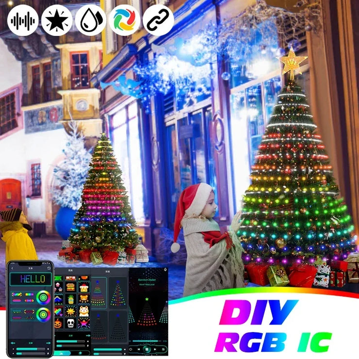 Christmas Decorations 2024 Christmas Tree Led Lights String Application DIY Image LED RGB IC Fairy Lights Bluetooth Control
