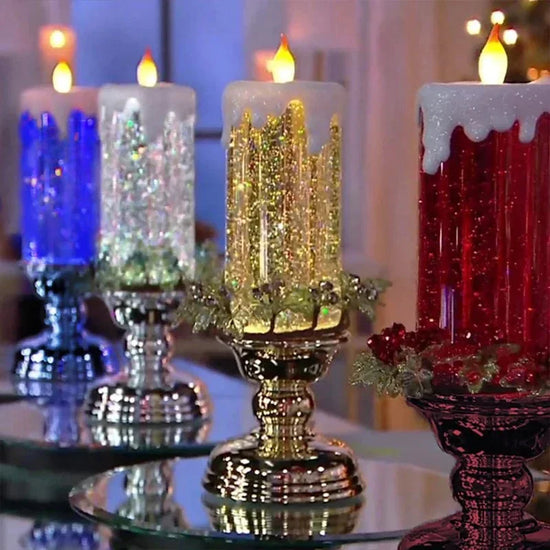 Christmas LED Candle Light Decorative Craft Night Lights Swirling Glitter Colorful Fantasy Crystal Night Lights Xmas Party Home